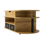 Modern coffee table made of wood grain, with lifting function, storage space and black fabric drawer - Image 16