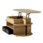Modern coffee table made of wood grain, with lifting function, storage space and black fabric drawer - Image 17