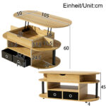 Modern coffee table made of wood grain, with lifting function, storage space and black fabric drawer - Image 4