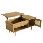 Elegant coffee table with raisable tabletop and rattan doors, wood color with black accents, ideal f - Image 11