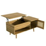 Elegant coffee table with raisable tabletop and rattan doors, wood color with black accents, ideal f - Image 16
