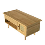 Elegant coffee table with raisable tabletop and rattan doors, wood color with black accents, ideal f - Image 17