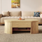 Raisable coffee table, coffee table with curved wooden sides, extendable shelf, raisable table top, - Image 10