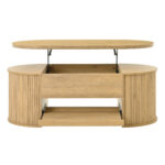 Raisable coffee table, coffee table with curved wooden sides, extendable shelf, raisable table top, - Image 12