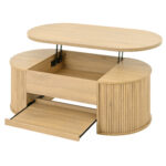 Raisable coffee table, coffee table with curved wooden sides, extendable shelf, raisable table top, - Image 14