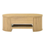 Raisable coffee table, coffee table with curved wooden sides, extendable shelf, raisable table top, - Image 17