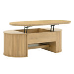 Raisable coffee table, coffee table with curved wooden sides, extendable shelf, raisable table top, - Image 23
