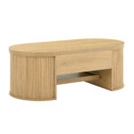 Raisable coffee table, coffee table with curved wooden sides, extendable shelf, raisable table top, - Image 25