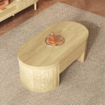 Raisable coffee table, coffee table with curved wooden sides, extendable shelf, raisable table top, - Image 5