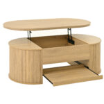 Raisable coffee table, coffee table with curved wooden sides, extendable shelf, raisable table top, - Image 8