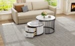 Elegant 2-piece, white coffee table set in nest shape, 60*60*45.5cm & 50*50*32cm, round tables with - Image 2