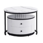 Elegant 2-piece, white coffee table set in nest shape, 60*60*45.5cm & 50*50*32cm, round tables with - Image 10