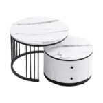 Elegant 2-piece, white coffee table set in nest shape, 60*60*45.5cm & 50*50*32cm, round tables with - Image 11