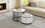 Elegant 2-piece, white coffee table set in nest shape, 60*60*45.5cm & 50*50*32cm, round tables with - Image 3