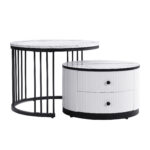 Elegant 2-piece, white coffee table set in nest shape, 60*60*45.5cm & 50*50*32cm, round tables with - Image 14