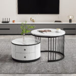 Elegant 2-piece, white coffee table set in nest shape, 60*60*45.5cm & 50*50*32cm, round tables with - Image 19