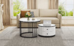 Elegant 2-piece, white coffee table set in nest shape, 60*60*45.5cm & 50*50*32cm, round tables with - Image 4