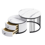 Elegant 2-piece, white coffee table set in nest shape, 60*60*45.5cm & 50*50*32cm, round tables with - Image 24