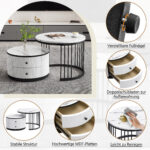 Elegant 2-piece, white coffee table set in nest shape, 60*60*45.5cm & 50*50*32cm, round tables with - Image 28
