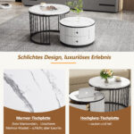 Elegant 2-piece, white coffee table set in nest shape, 60*60*45.5cm & 50*50*32cm, round tables with - Image 29