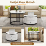Elegant 2-piece, white coffee table set in nest shape, 60*60*45.5cm & 50*50*32cm, round tables with - Image 30