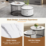 Elegant 2-piece, white coffee table set in nest shape, 60*60*45.5cm & 50*50*32cm, round tables with - Image 31