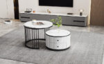 Elegant 2-piece, white coffee table set in nest shape, 60*60*45.5cm & 50*50*32cm, round tables with - Image 5