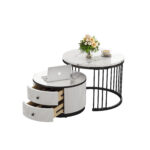 Elegant 2-piece, white coffee table set in nest shape, 60*60*45.5cm & 50*50*32cm, round tables with - Image 38