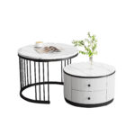 Elegant 2-piece, white coffee table set in nest shape, 60*60*45.5cm & 50*50*32cm, round tables with - Image 39