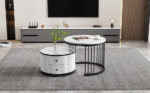 Elegant 2-piece, white coffee table set in nest shape, 60*60*45.5cm & 50*50*32cm, round tables with - Image 6
