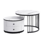 Elegant 2-piece, white coffee table set in nest shape, 60*60*45.5cm & 50*50*32cm, round tables with - Image 62