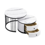 Elegant 2-piece, white coffee table set in nest shape, 60*60*45.5cm & 50*50*32cm, round tables with - Image 66