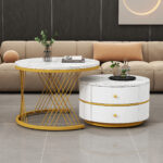 Elegant 2-piece, white coffee table set in nest shape, 60*60*46cm & 50*50* 30.8cm, round tables with - Image 10