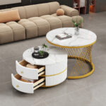 Elegant 2-piece, white coffee table set in nest shape, 60*60*46cm & 50*50* 30.8cm, round tables with - Image 11