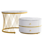 Elegant 2-piece, white coffee table set in nest shape, 60*60*46cm & 50*50* 30.8cm, round tables with - Image 12
