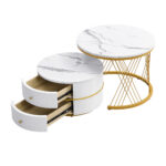 Elegant 2-piece, white coffee table set in nest shape, 60*60*46cm & 50*50* 30.8cm, round tables with - Image 14