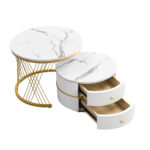 Elegant 2-piece, white coffee table set in nest shape, 60*60*46cm & 50*50* 30.8cm, round tables with - Image 17