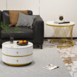 Elegant 2-piece, white coffee table set in nest shape, 60*60*46cm & 50*50* 30.8cm, round tables with - Image 18