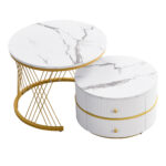 Elegant 2-piece, white coffee table set in nest shape, 60*60*46cm & 50*50* 30.8cm, round tables with - Image 19