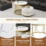 Elegant 2-piece, white coffee table set in nest shape, 60*60*46cm & 50*50* 30.8cm, round tables with - Image 27