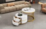Elegant 2-piece, white coffee table set in nest shape, 60*60*46cm & 50*50* 30.8cm, round tables with - Image 30