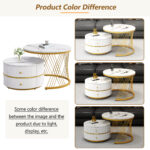 Elegant 2-piece, white coffee table set in nest shape, 60*60*46cm & 50*50* 30.8cm, round tables with - Image 33