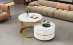 Elegant 2-piece, white coffee table set in nest shape, 60*60*46cm & 50*50* 30.8cm, round tables with - Image 4