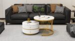 Elegant 2-piece, white coffee table set in nest shape, 60*60*46cm & 50*50* 30.8cm, round tables with - Image 35