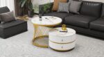 Elegant 2-piece, white coffee table set in nest shape, 60*60*46cm & 50*50* 30.8cm, round tables with - Image 38