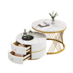 Elegantní dvoudílná sada bílých konferenčních stolků ve tvaru vnořených stolků, rozměry 60 × 60 × 46 cm a 50 × 50 × 30,8 cm, kulaté stolky s - Obrázek 39