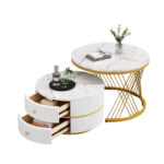Elegant 2-piece, white coffee table set in nest shape, 60*60*46cm & 50*50* 30.8cm, round tables with - Image 39
