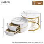Elegant 2-piece, white coffee table set in nest shape, 60*60*46cm & 50*50* 30.8cm, round tables with - Image 40