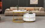Elegant 2-piece, white coffee table set in nest shape, 60*60*46cm & 50*50* 30.8cm, round tables with - Image 5