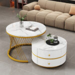 Elegant 2-piece, white coffee table set in nest shape, 60*60*46cm & 50*50* 30.8cm, round tables with - Image 47